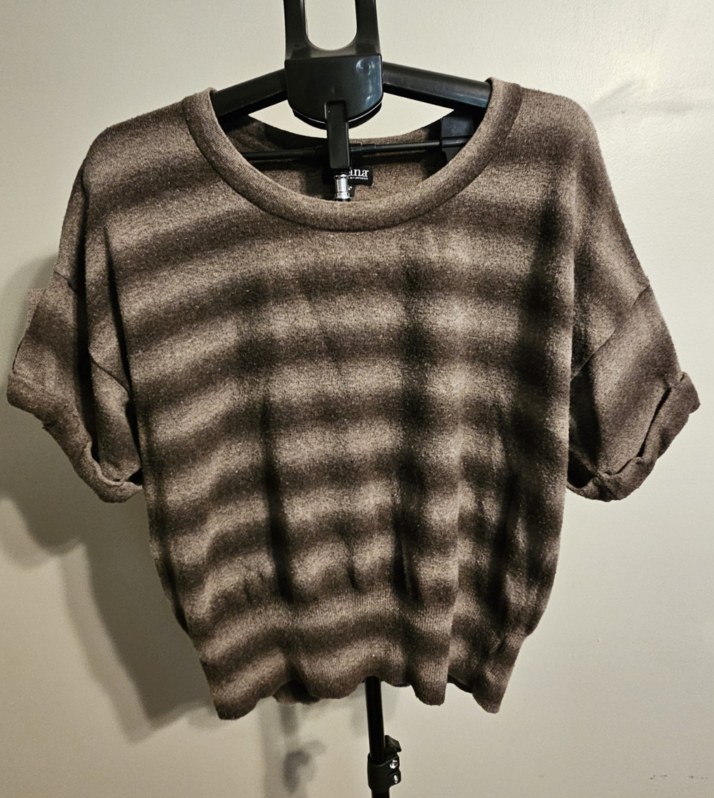 a.n.a Women's Brown Striped Knit Crew Neck Short Sleeve Sweater XL